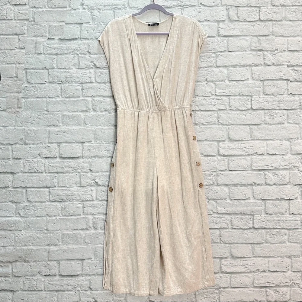 VERY J natural/tan/beige/cream linen jumpsuit, M. - Picture 8 of 8